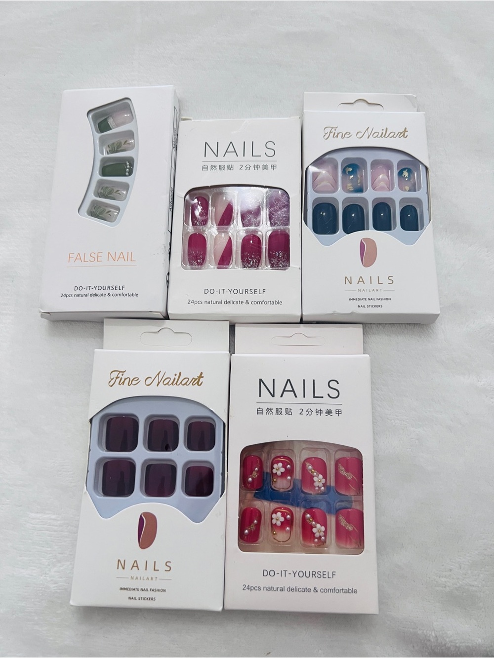 Assorted Blue, Pink, Purple, Red Press-On Nail Sets